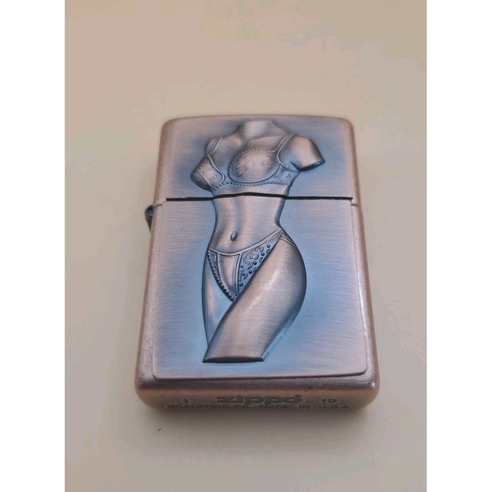 Zippo Lighter With A Sexy Lady Medallion, Antique Copper, Pipe Insert